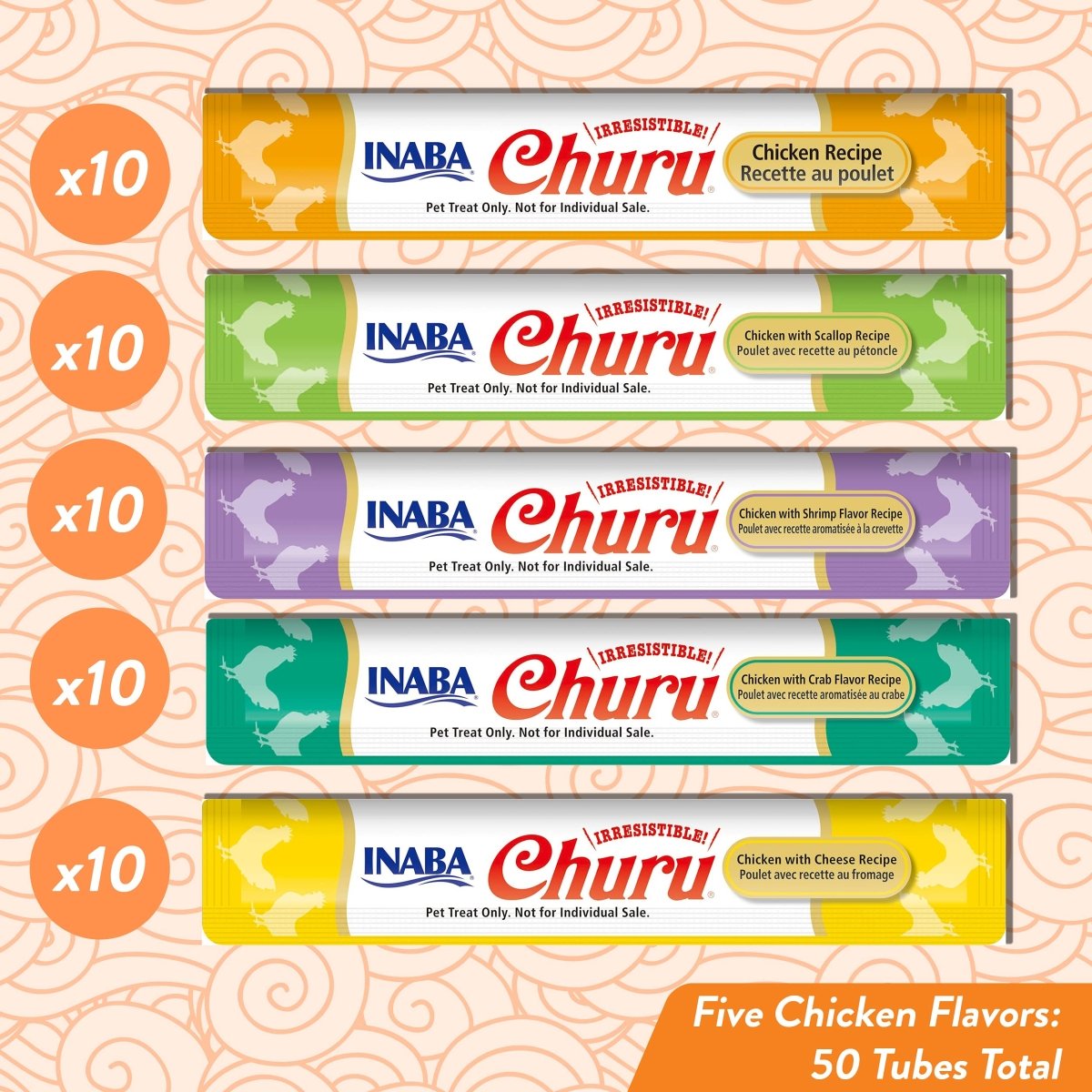 INABA Churu Grain - Free Squeezable Creamy Purée Cat Treat with Vitamin E & Taurine - Chicken Variety - 0.5 Ounces Each Tube - 50 Tubes - cat treat - 857276007666