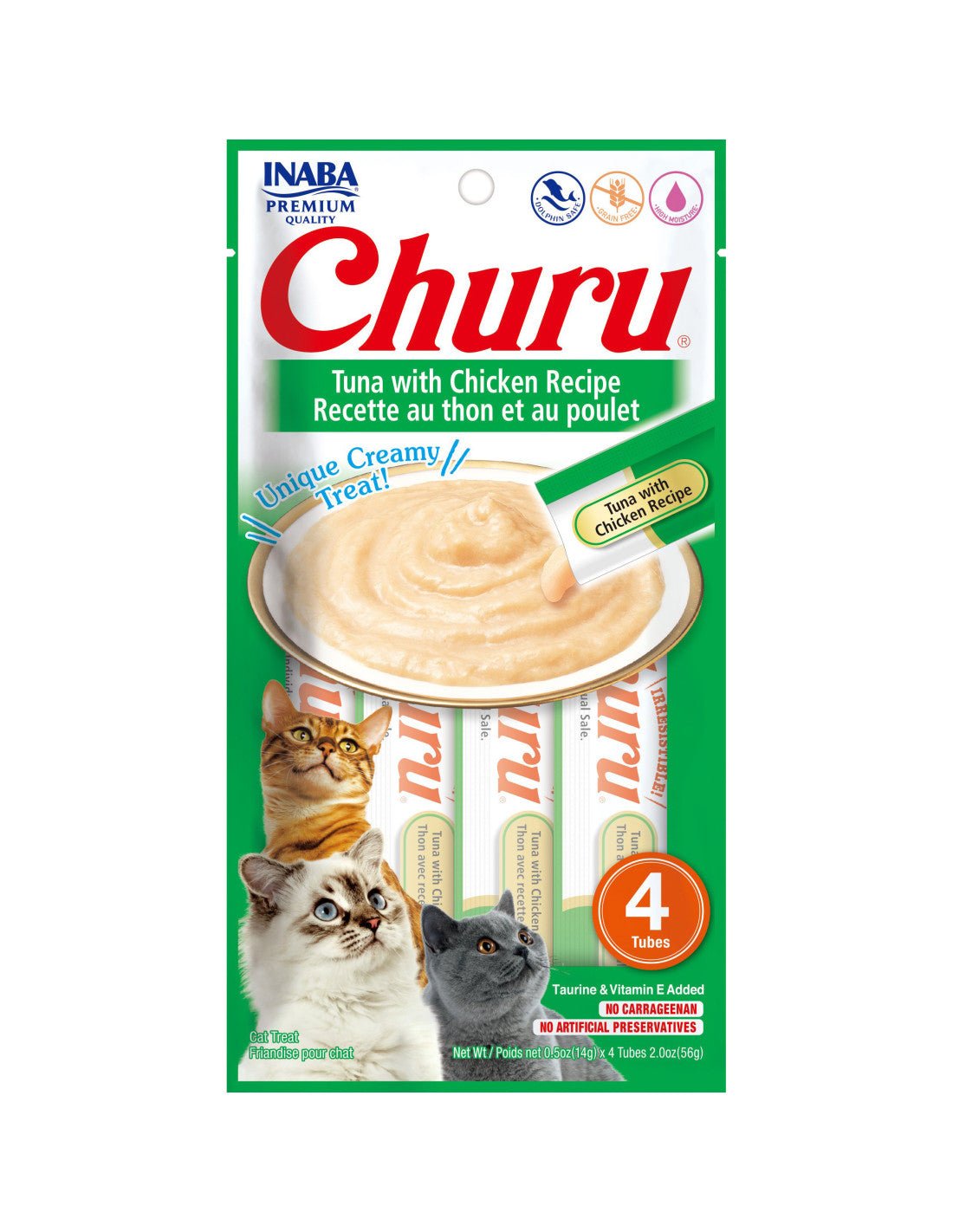 Inaba churu tuna with chicken recipe 4ct tubes purées cat treats