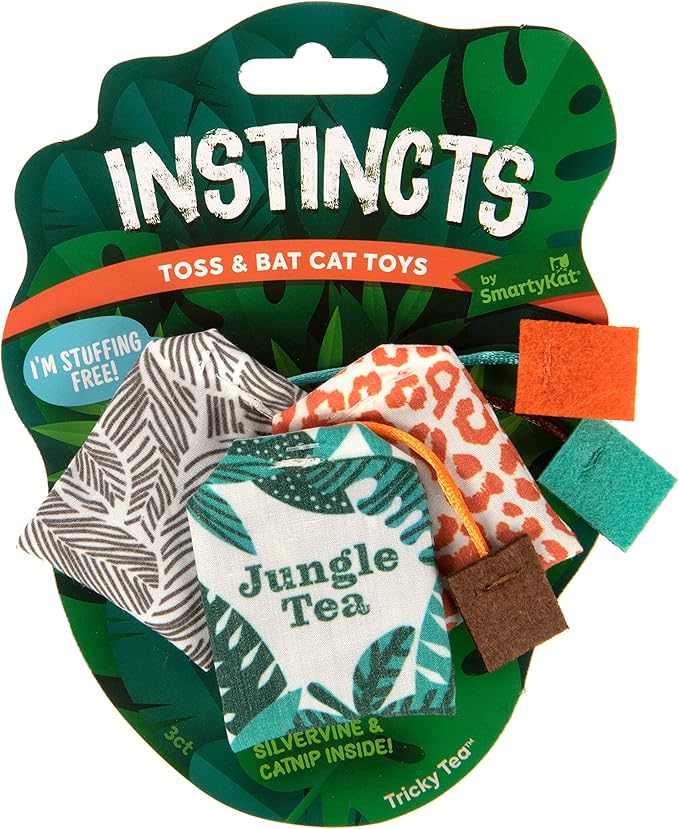 Instincts toss & bay cat toys by smartykat silver one & catnip inside tea bags cat toy