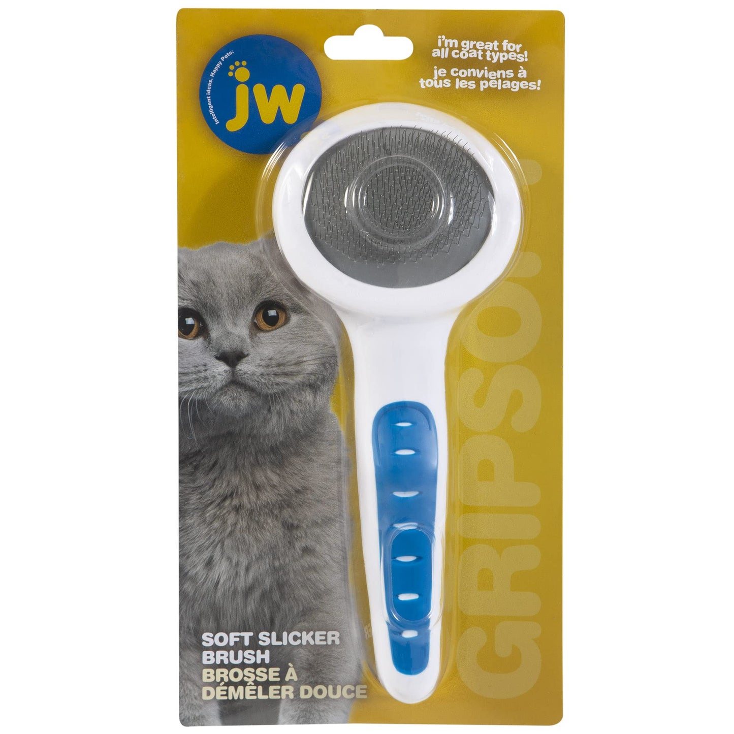 JW Petmate GripSoft Cat Brush, White/Blue, 2 Pack (Ideal for Long & Short Haired Cats, Undercoat Removal)