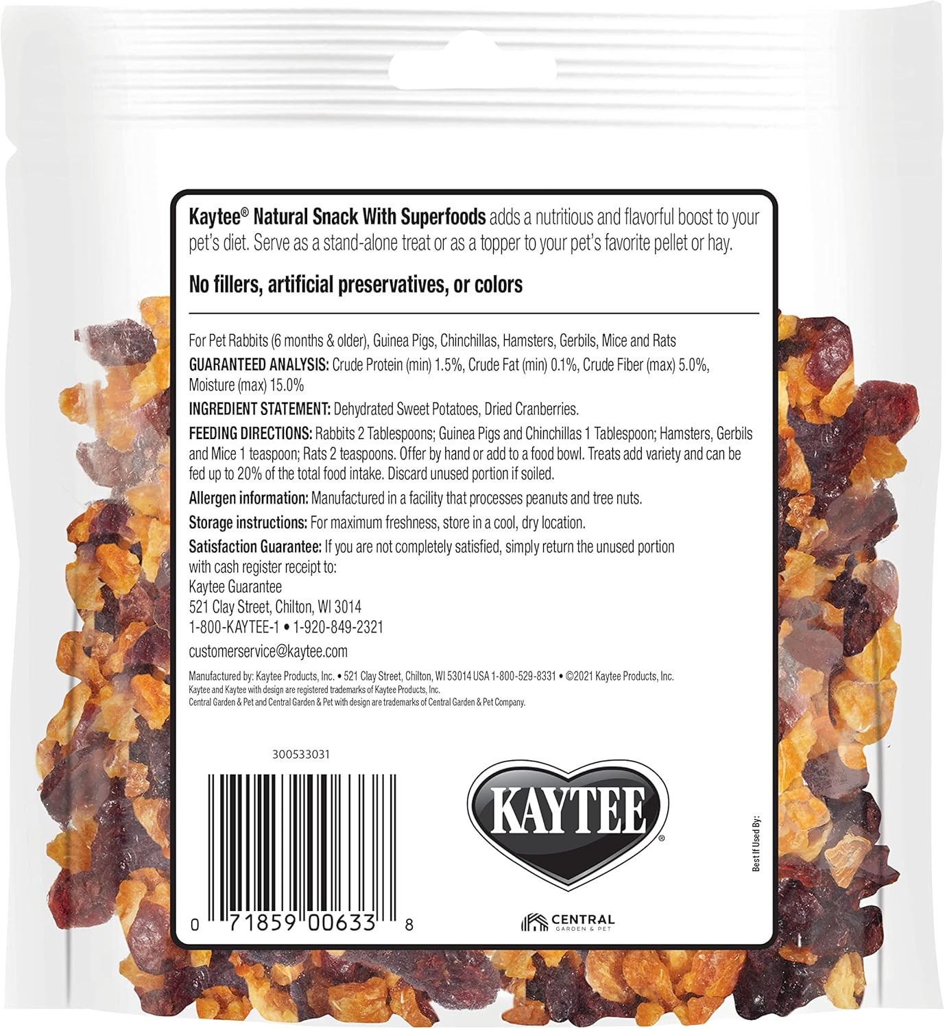 Kaytee natural snack with superfoods sweet potato and cranberry 3oz