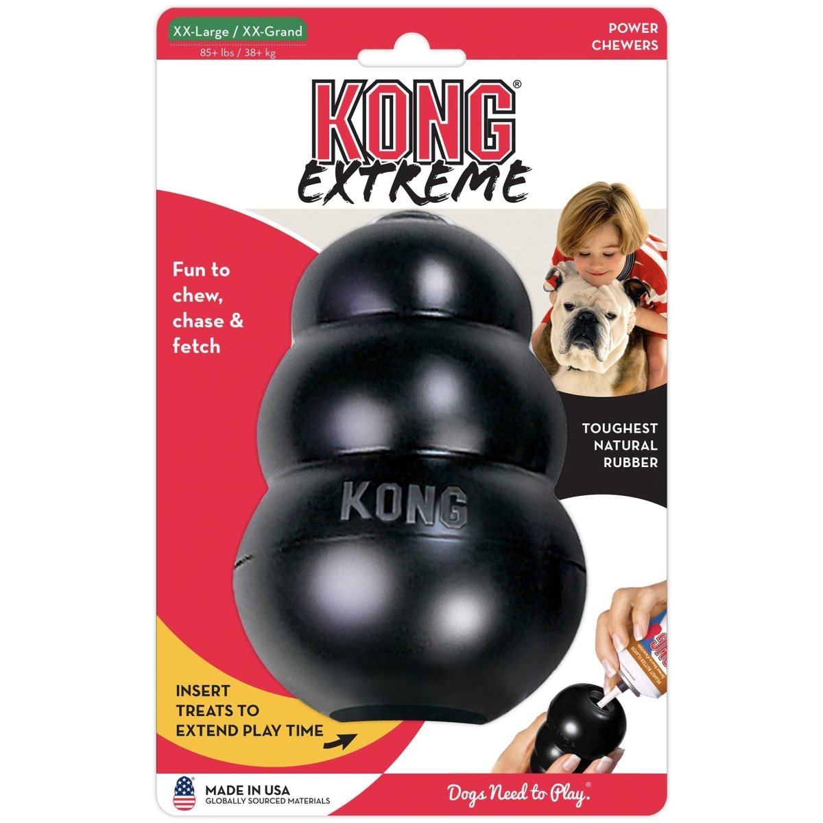 KONG - Extreme Dog Toy - Toughest Natural Rubber, Black - Fun to Chew, Chase and Fetch - for XX - Large Dogs - 035585111421