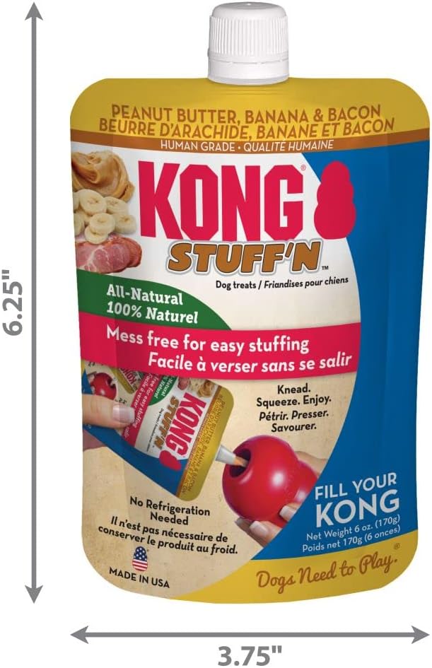 KONG - Stuff'N Dog Treat Paste - All Natural Peanut Butter Bacon - 6 oz Pouch, Made in The USA