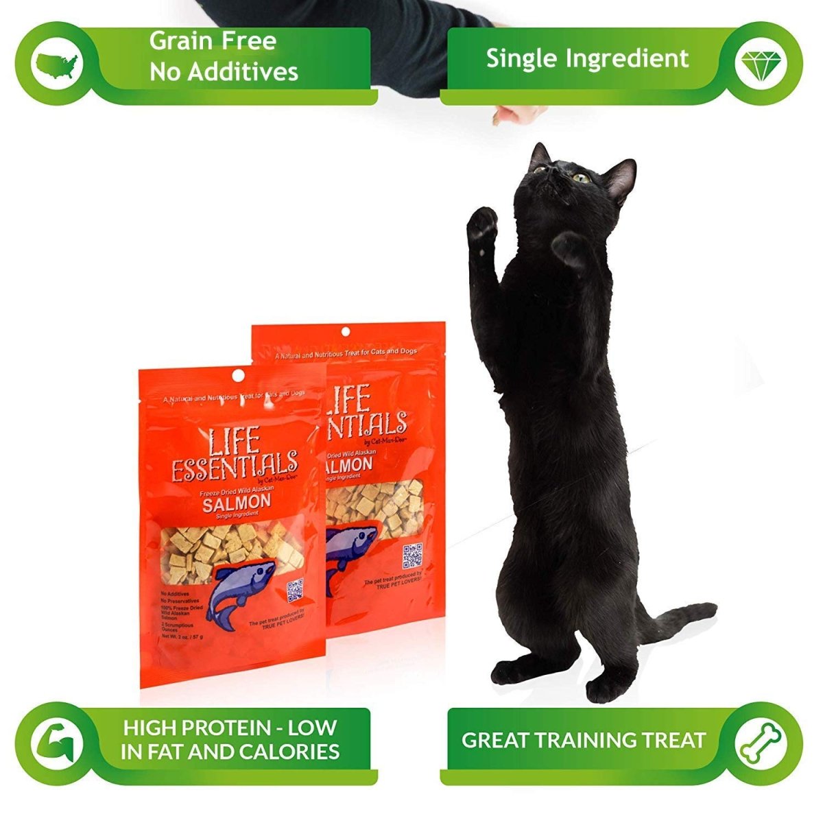 LIFE ESSENTIALS BY CAT - MAN - DOO All Natural Freeze Dried Wild Alaskan Salmon Treats for Cats & Dogs - Single Ingredient Grain Free Snack with No Additives or Preservatives, 5 Ounce Bag - 689076840828
