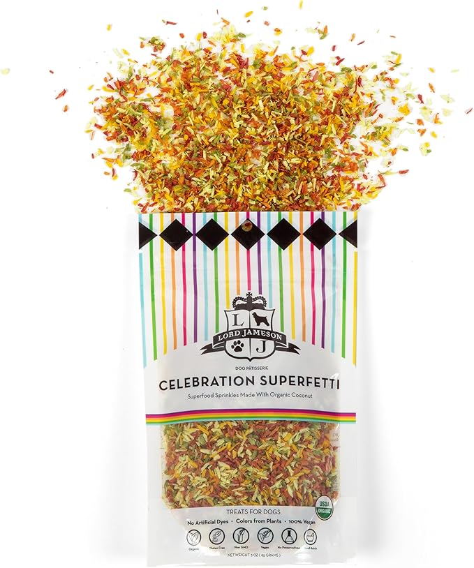 Lord Jameson celebration superfetti superfood sprinkles organic coconut 3oz dog treats