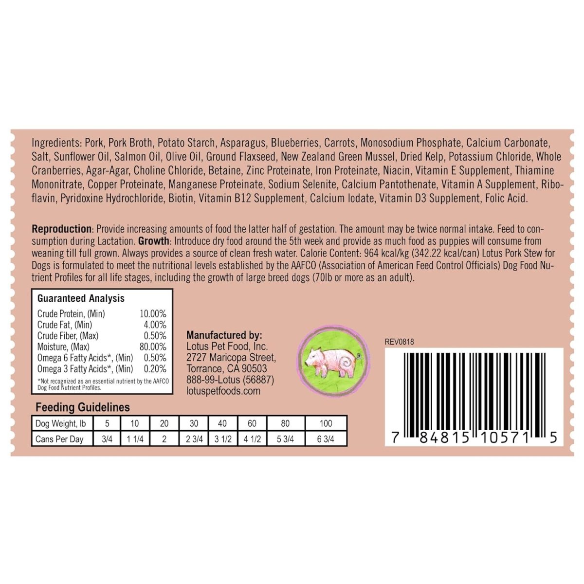 Lotus Grain Free Wholesome Pork and Asparagus Stew Canned Dog Food - 12.5oz - canned dog food - 784815105715