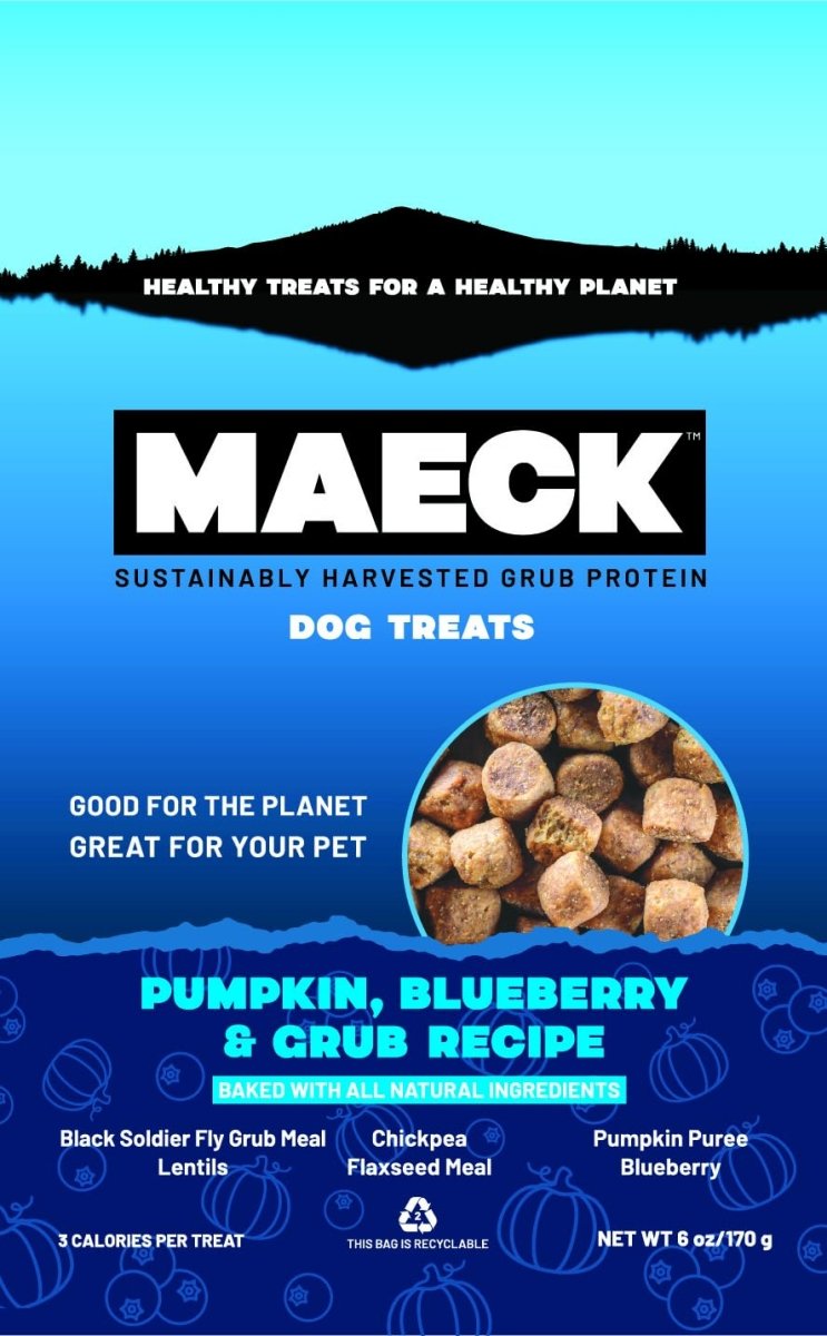 MAECK Insect Grub Protein Dog Treats, 6 Ounces, All Natural, Gluten Free, Sustainable - Pumpkin, Blueberry and Grub Recipe - 667619653036