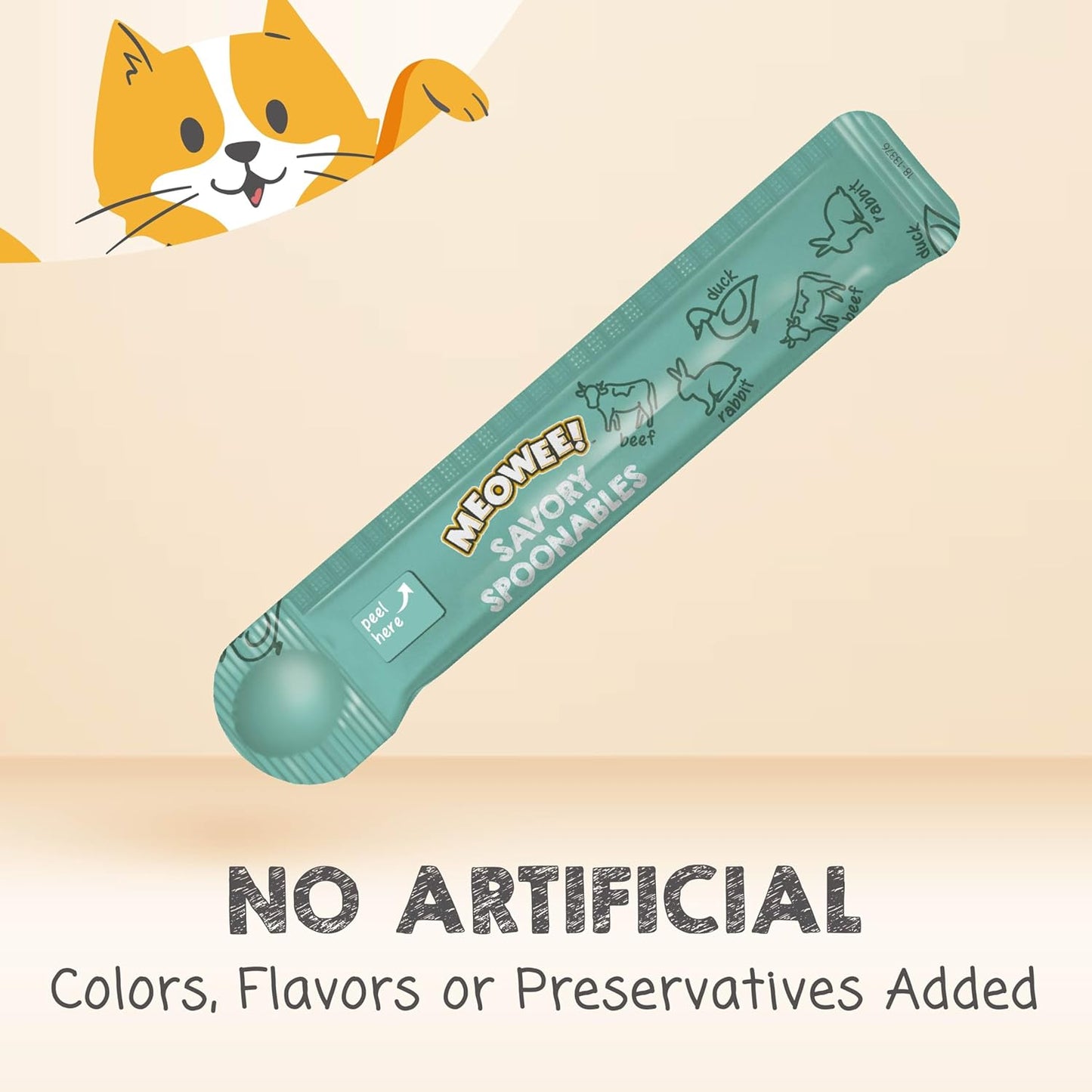 Meowee! Savory Spoonables with Real Duck, Beef & Rabbit Lickable Cat Treat, Squeezable Tube, 4 count