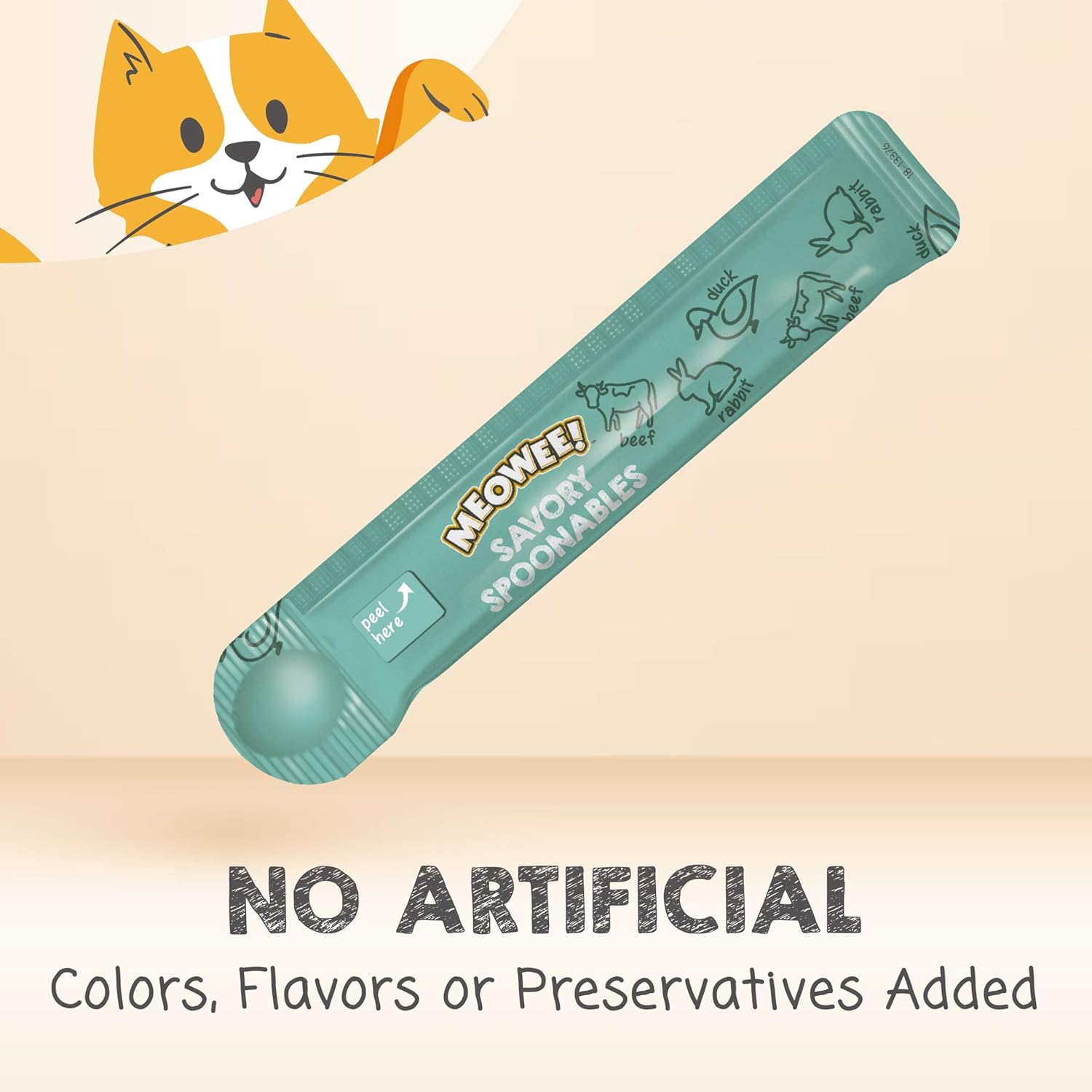 Meowee! Savory Spoonables with Real Duck, Beef & Rabbit Lickable Cat Treat, Squeezable Tube, 4 count