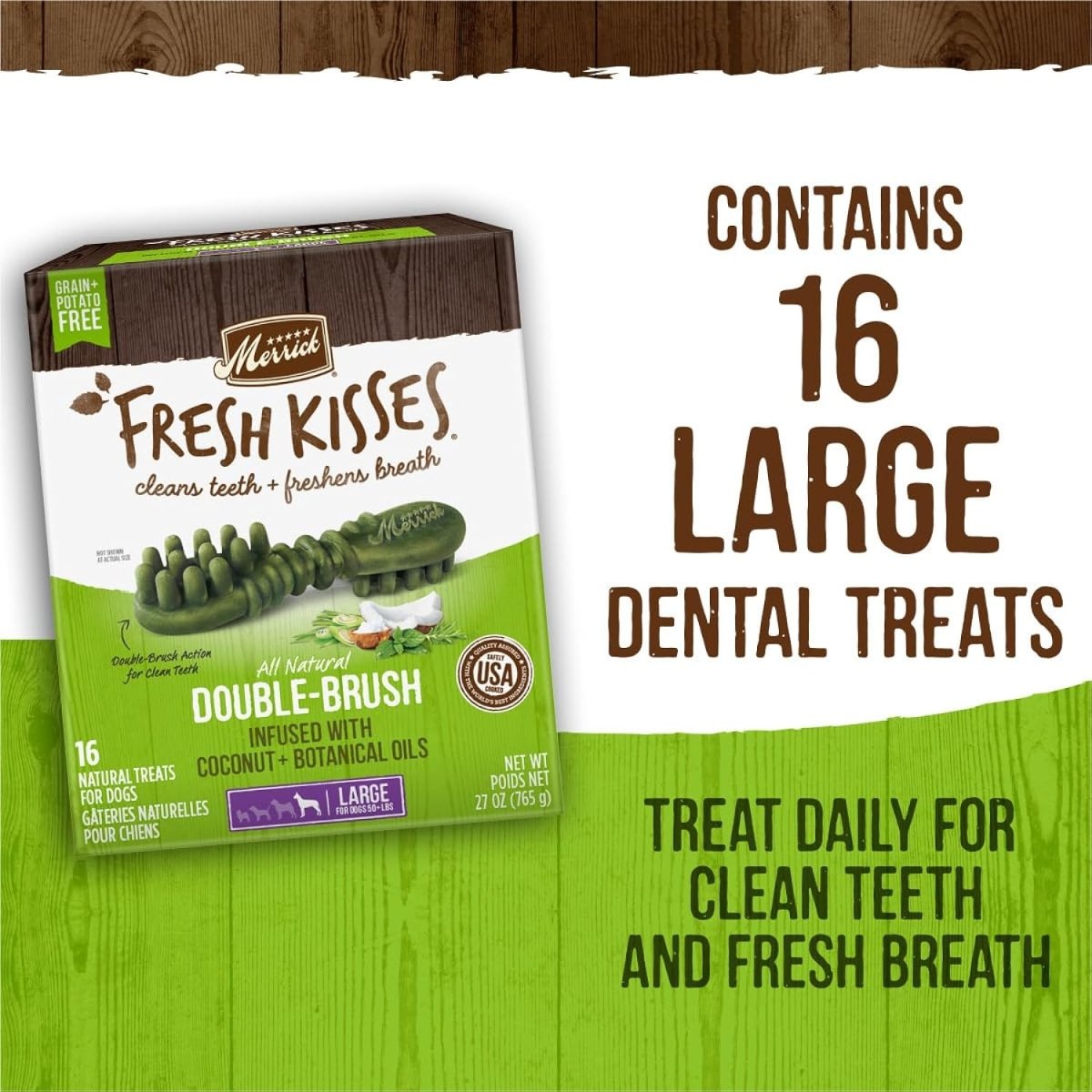 Merrick Fresh Kisses Dog Dental Chews For Large Breeds, Grain Free Dog Treats with Coconut and Botanical Oils - dental treats - 022808660231