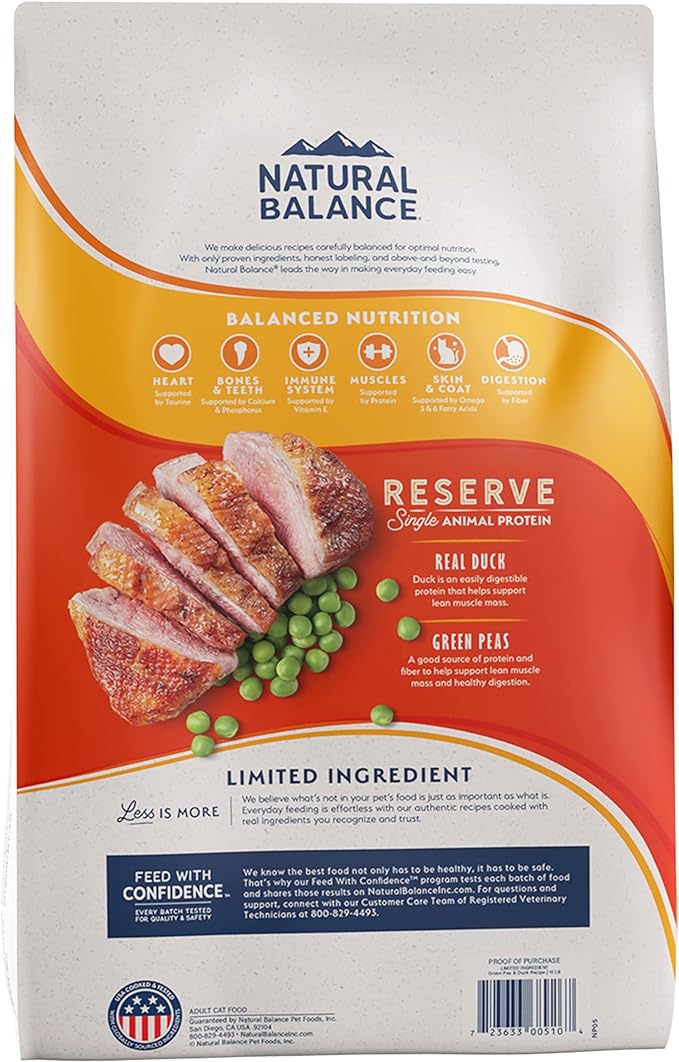 Natural balance duck & green pea recipe dry cat food 4lbs