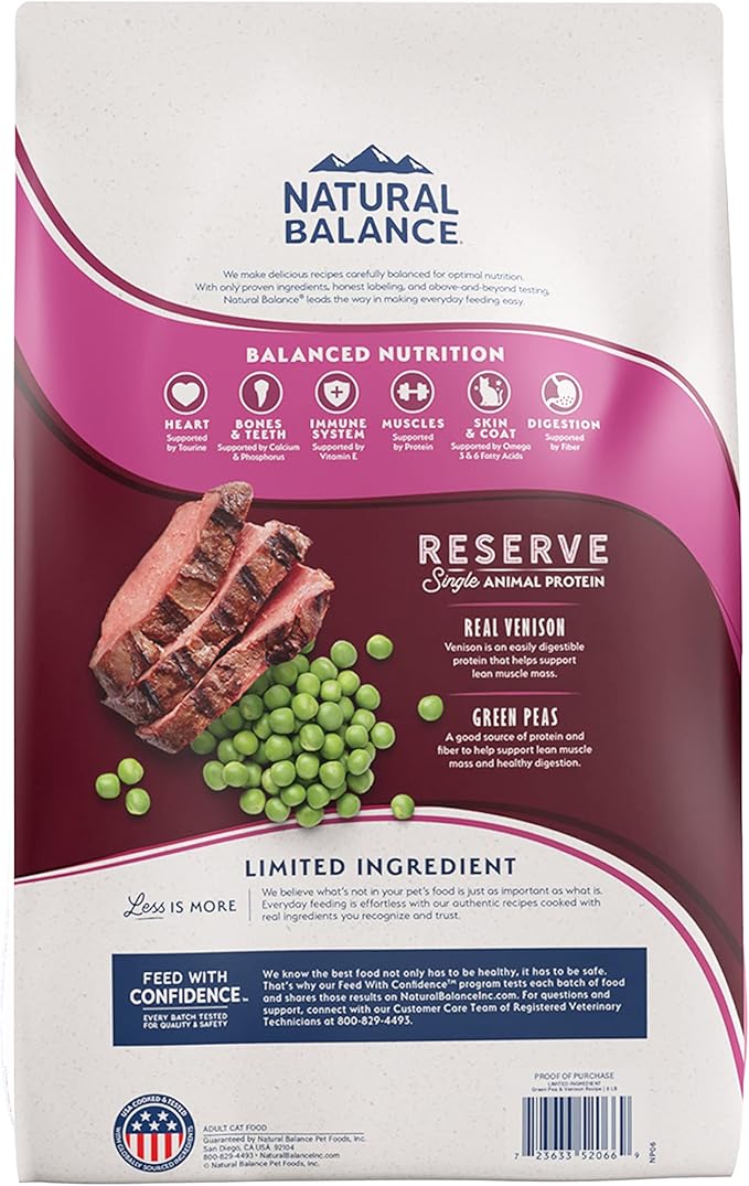 Natural balance venison green peas cat dry kibble 4lbs limited ingredient