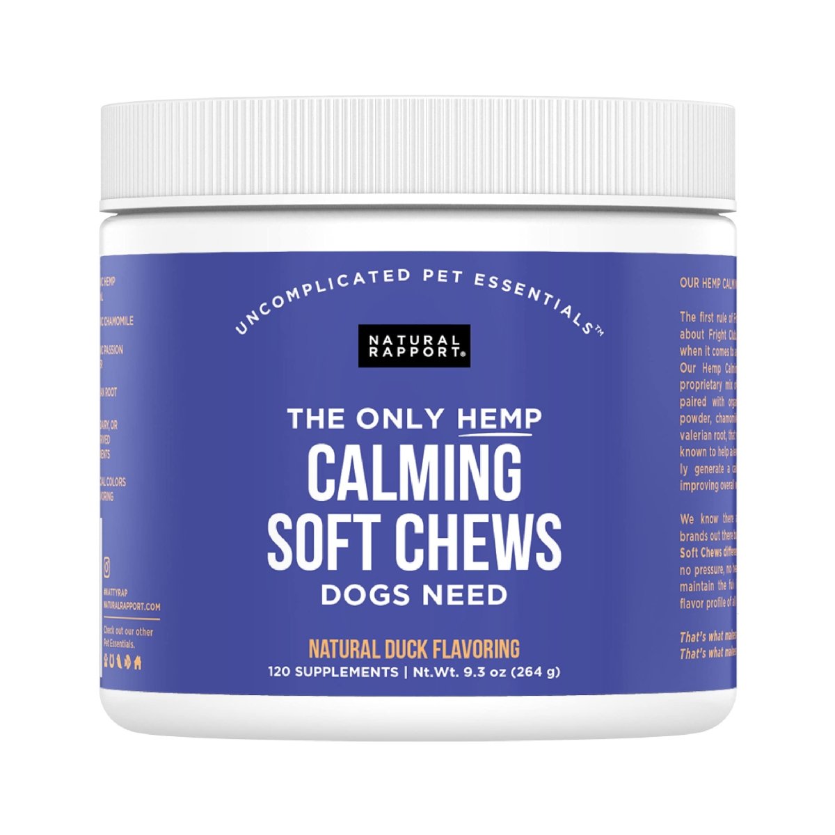 Natural Rapport Dog Calming Treats - The Only Calming Soft Chews That Dogs Need - 120ct Chews That Contain Chamomile to Alleviate Stress - 854106008237