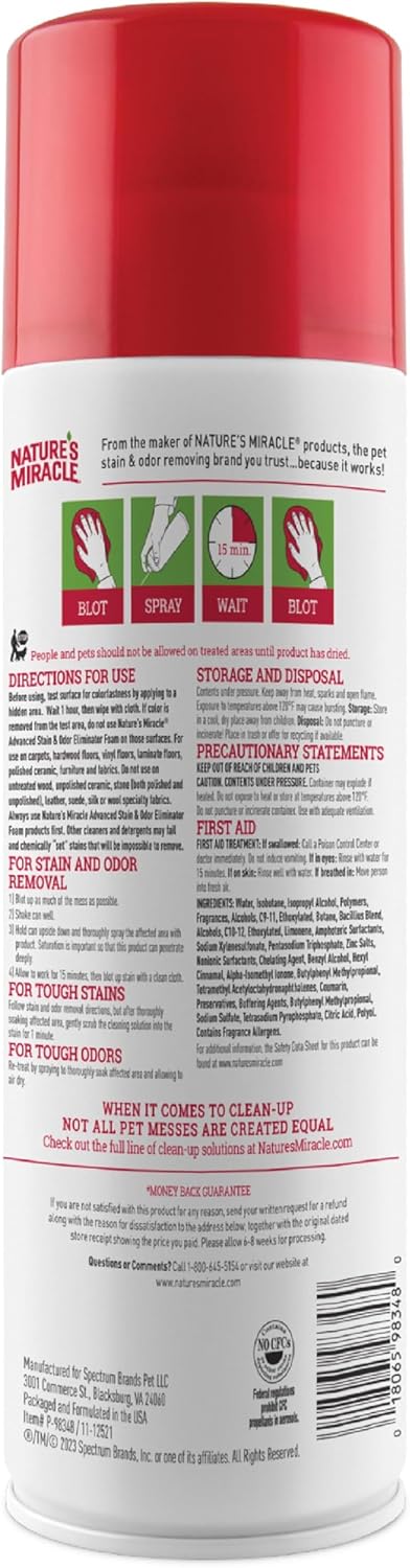 Natures miracle advanced severe mess enzymatic formula stain & odor eliminator foam 17.5oz