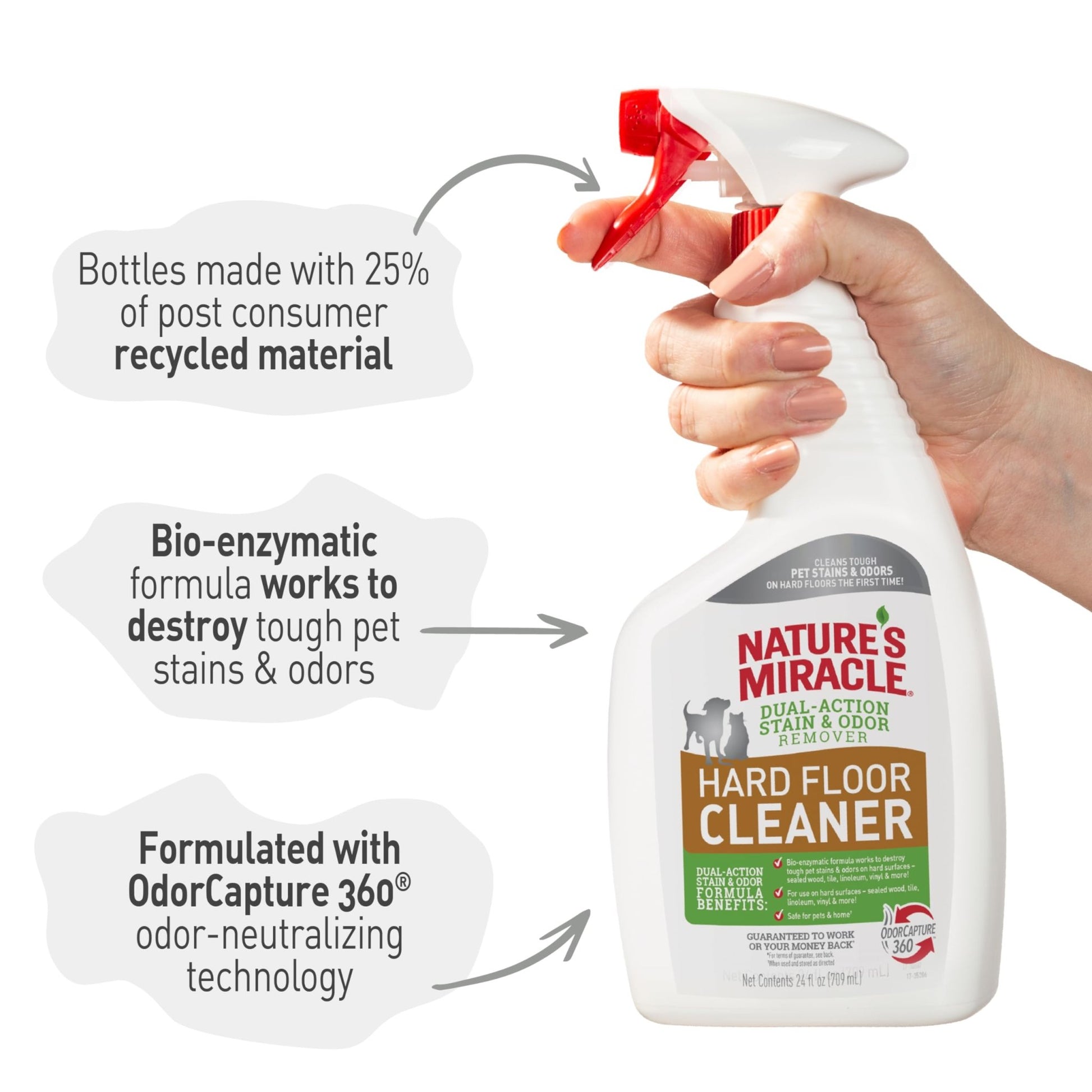 Nature'S Miracle Hard Floor Cleaner, 24 Ounces, Dual - Action Stain And Odor Remover Works To Remove Tough Pet Stains And Odors On Sealed Wood And Hard Floor Surfaces