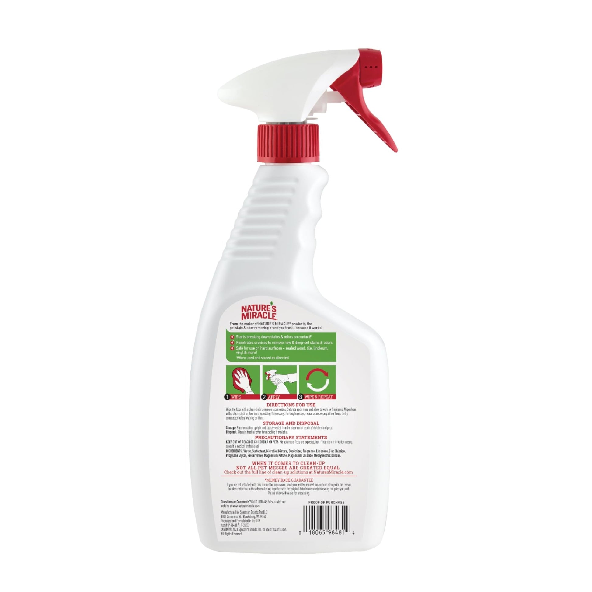 Nature'S Miracle Hard Floor Cleaner, 24 Ounces, Dual - Action Stain And Odor Remover Works To Remove Tough Pet Stains And Odors On Sealed Wood And Hard Floor Surfaces