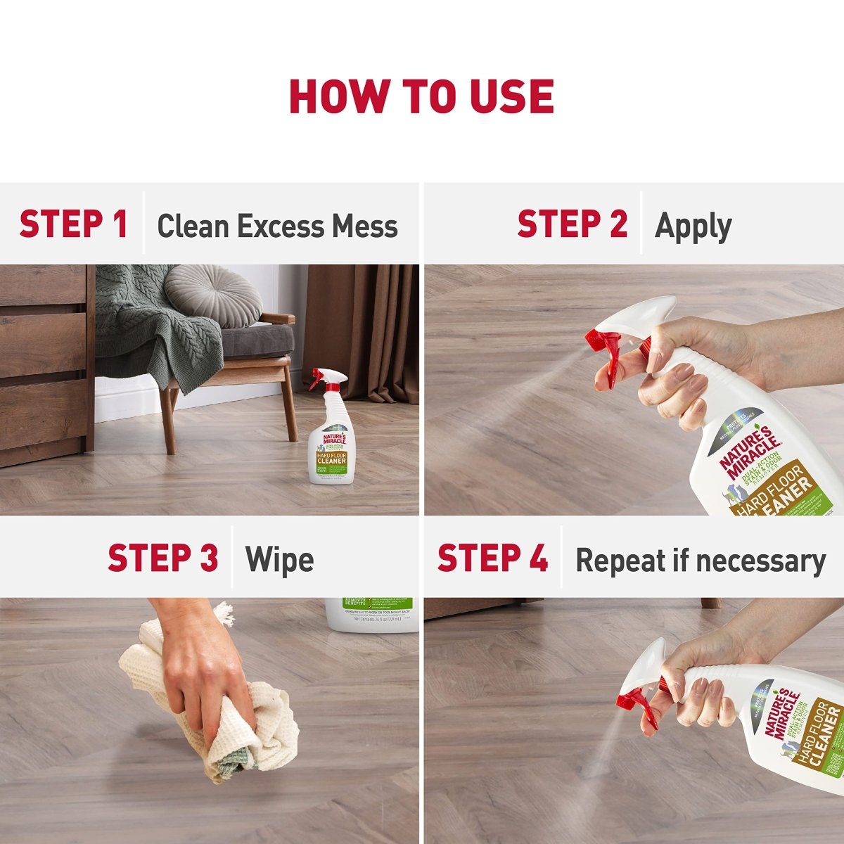 Nature's Miracle Hard Floor Cleaner, Dual - Action Stain & Odor Remover, Protects Natural Floor Finishes, 24 oz - 018065982254