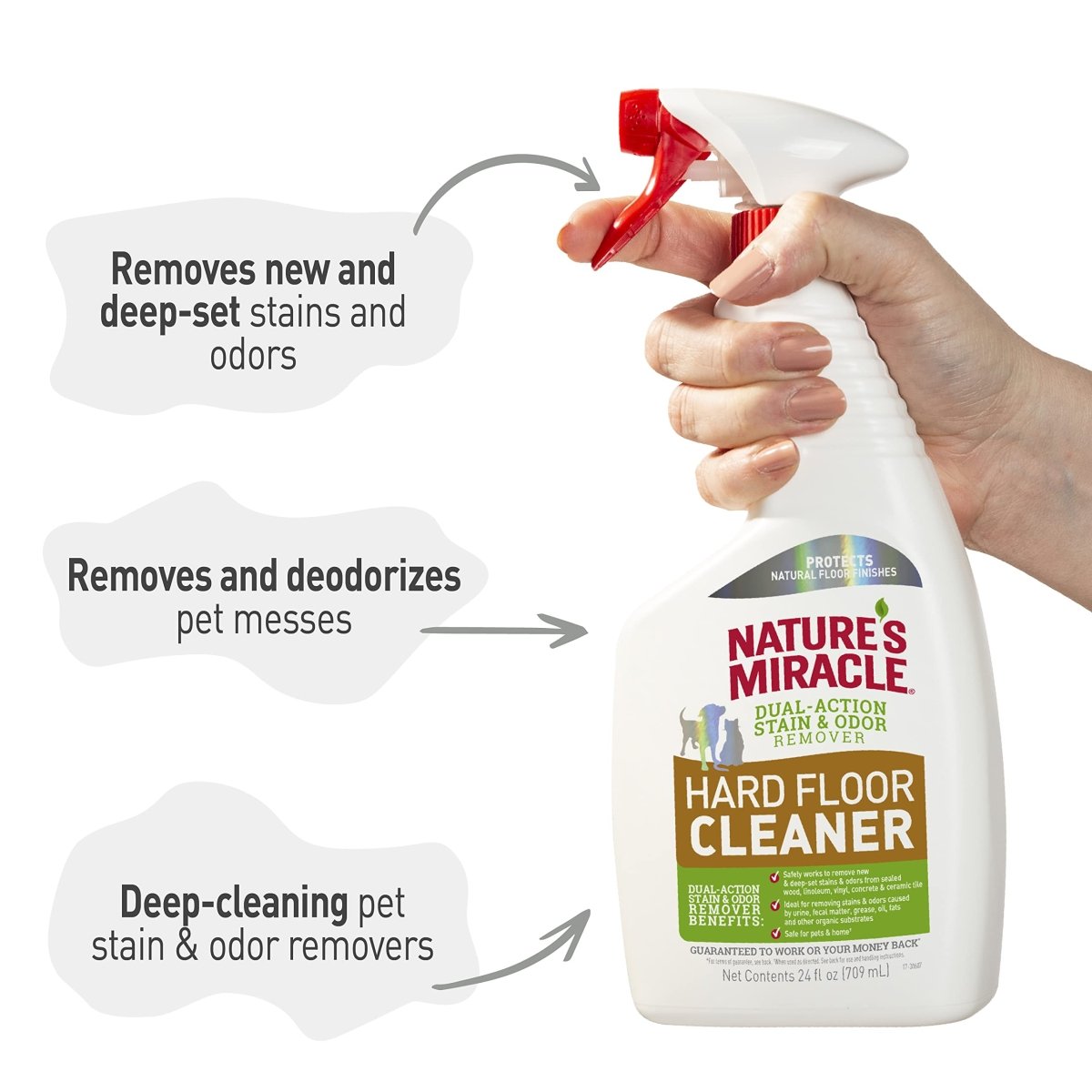 Nature's Miracle Hard Floor Cleaner, Dual - Action Stain & Odor Remover, Protects Natural Floor Finishes, 24 oz - 018065982254