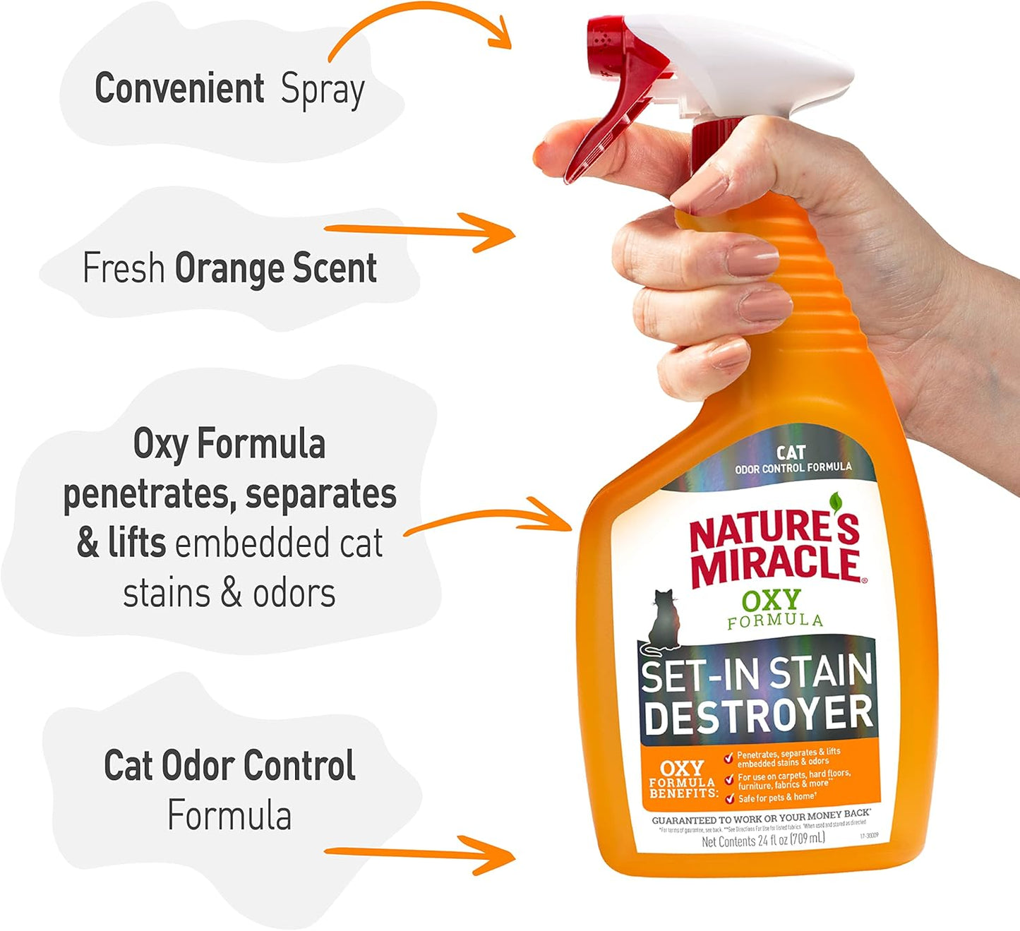 Natures miracle oxy formula set in stain destroyer 24oz feline cleaning cat spray