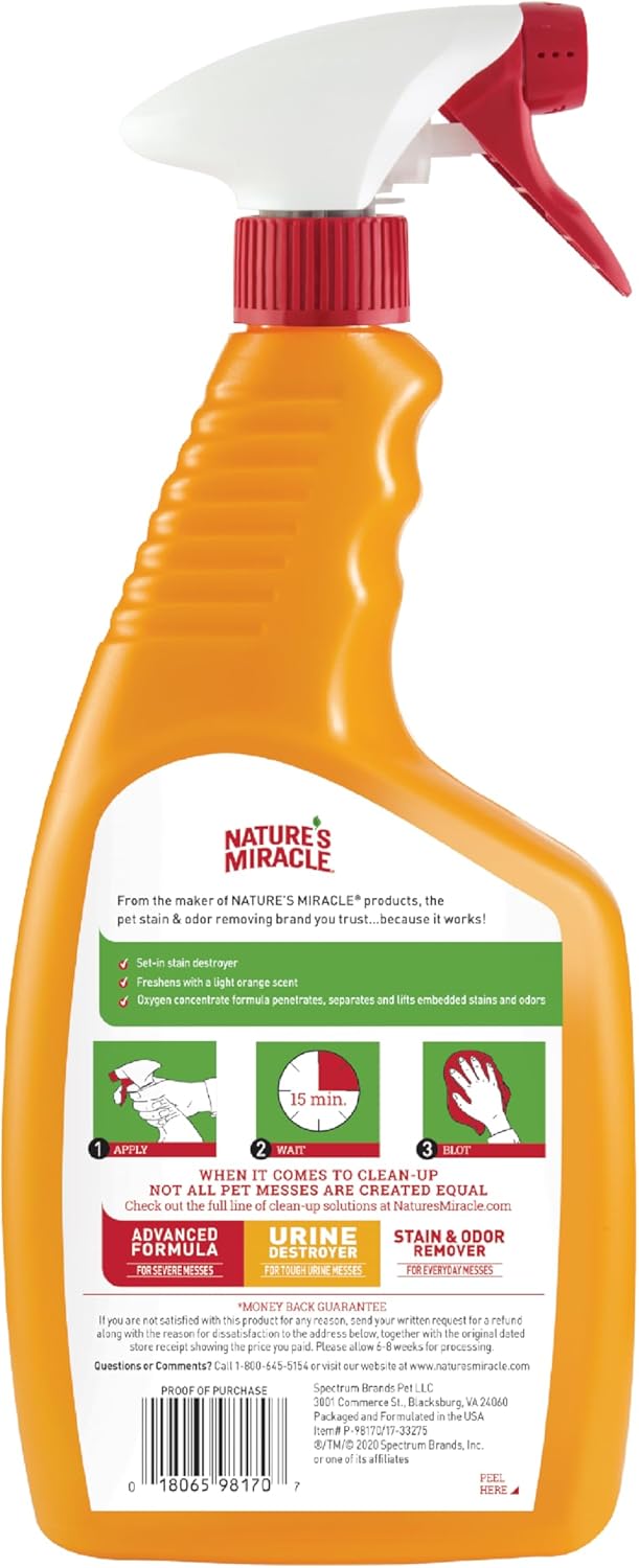 Natures miracle oxy formula set in stain destroyer 24oz feline cleaning cat spray