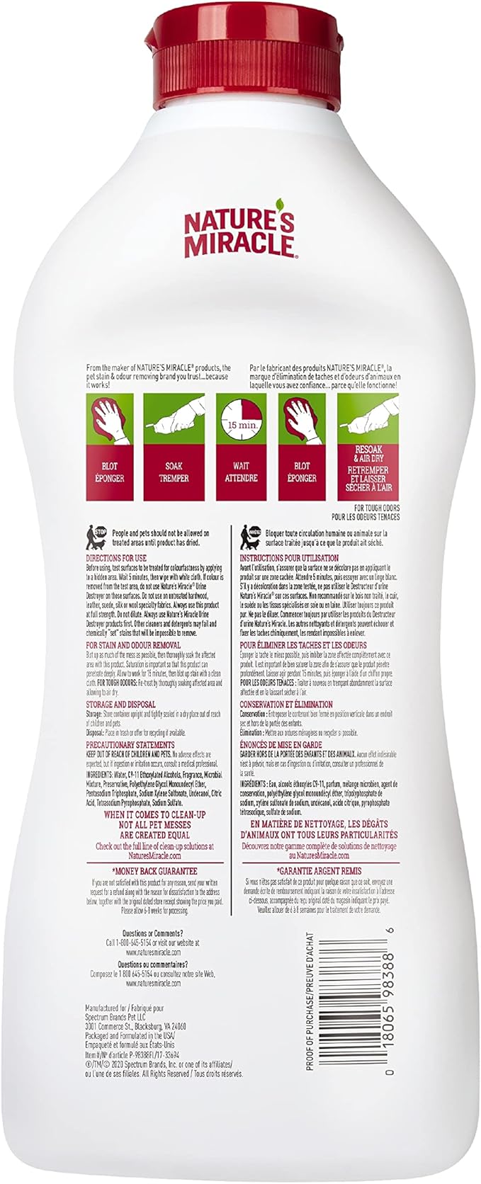 Natures miracle urine enzymatic formula urine destroyer 32oz bottle cat spray