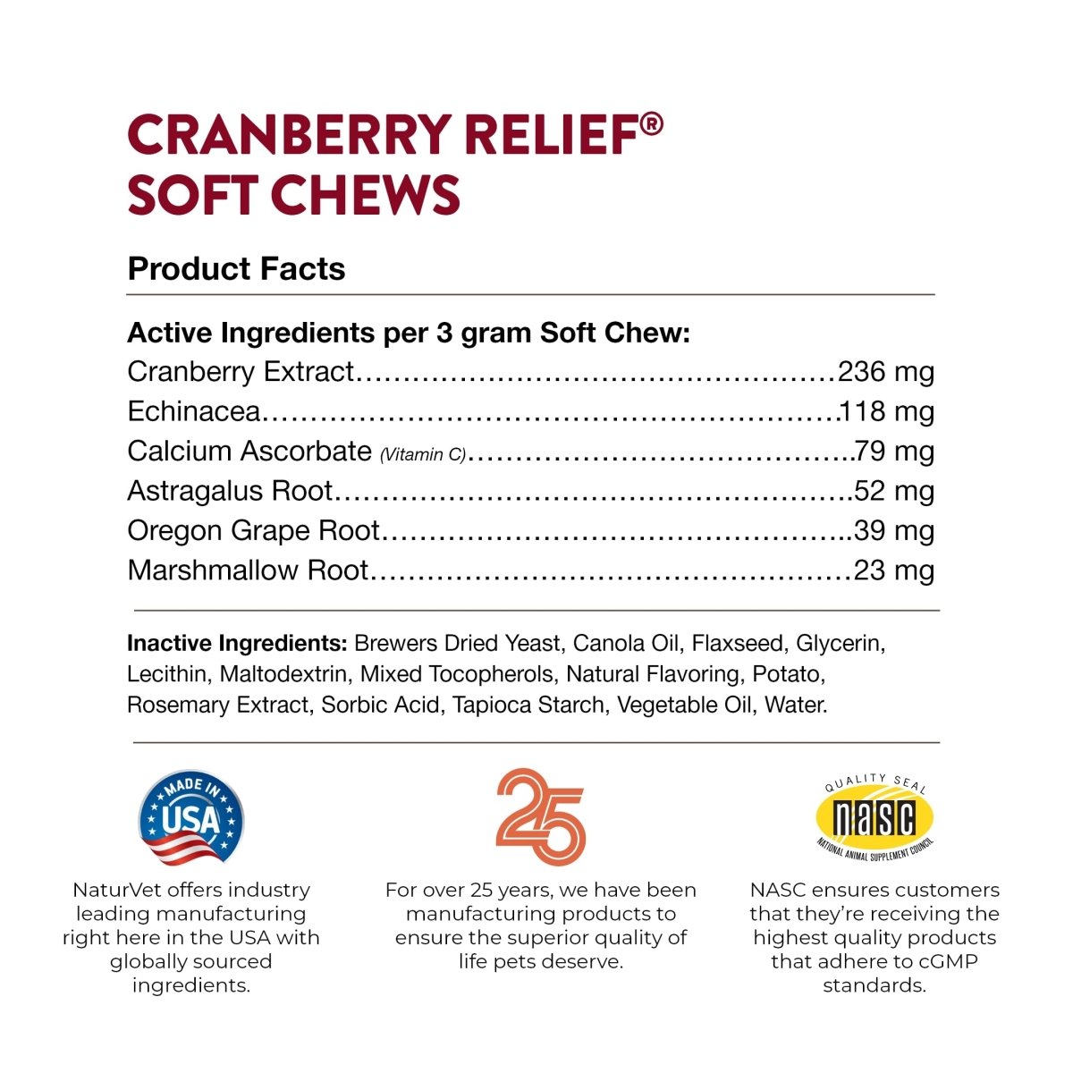NaturVet – Cranberry Relief Plus Echinacea – Helps Support a Healthy Urinary Tract & Immune System – 60 Soft Chews