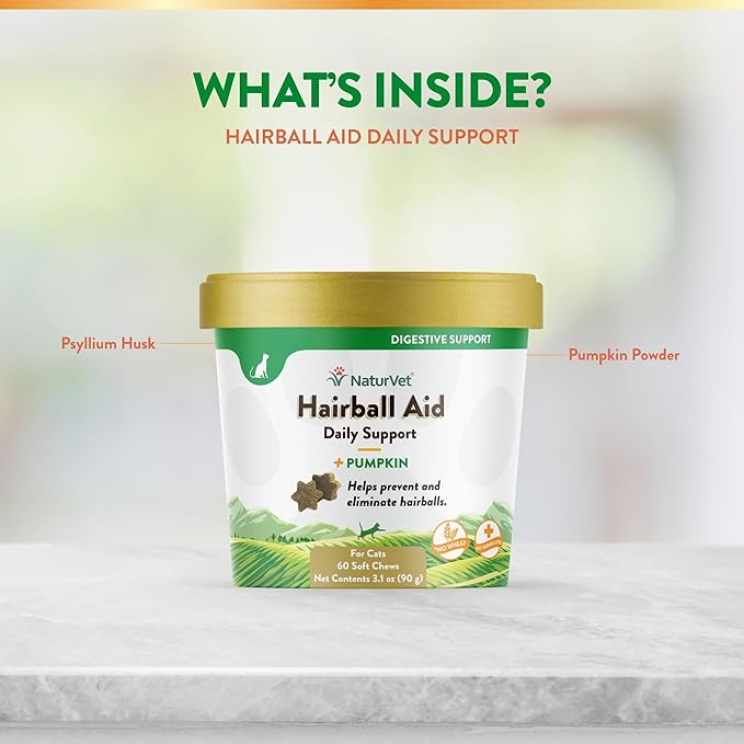 Naturvet hairball aid daily support + pumpkin 60 chews cat aid