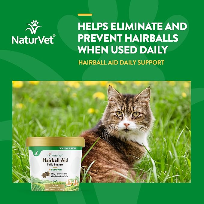 Naturvet hairball aid daily support + pumpkin 60 chews cat aid