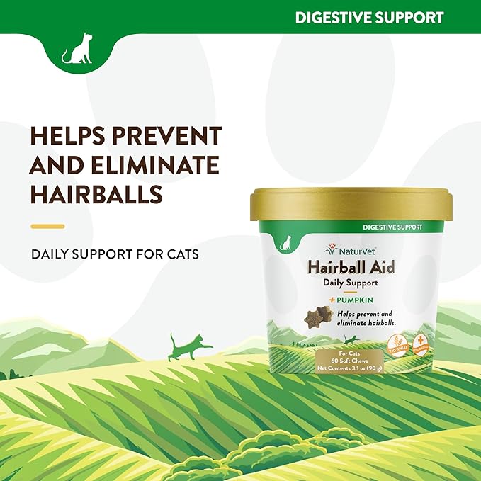 Naturvet hairball aid daily support + pumpkin 60 chews cat aid