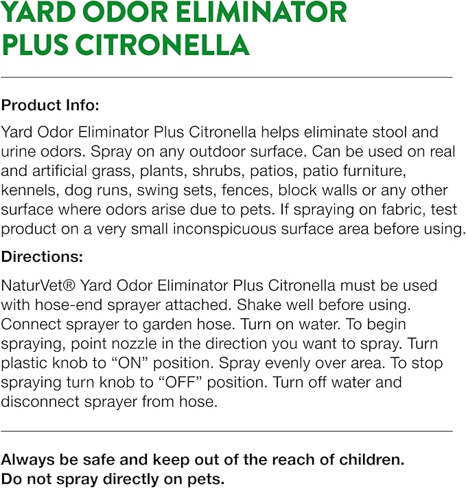 NaturVet – Yard Odor Eliminator – Eliminate Stool and Urine Odors from Lawn and Yard – Designed for Use on Grass, Plants, Patios