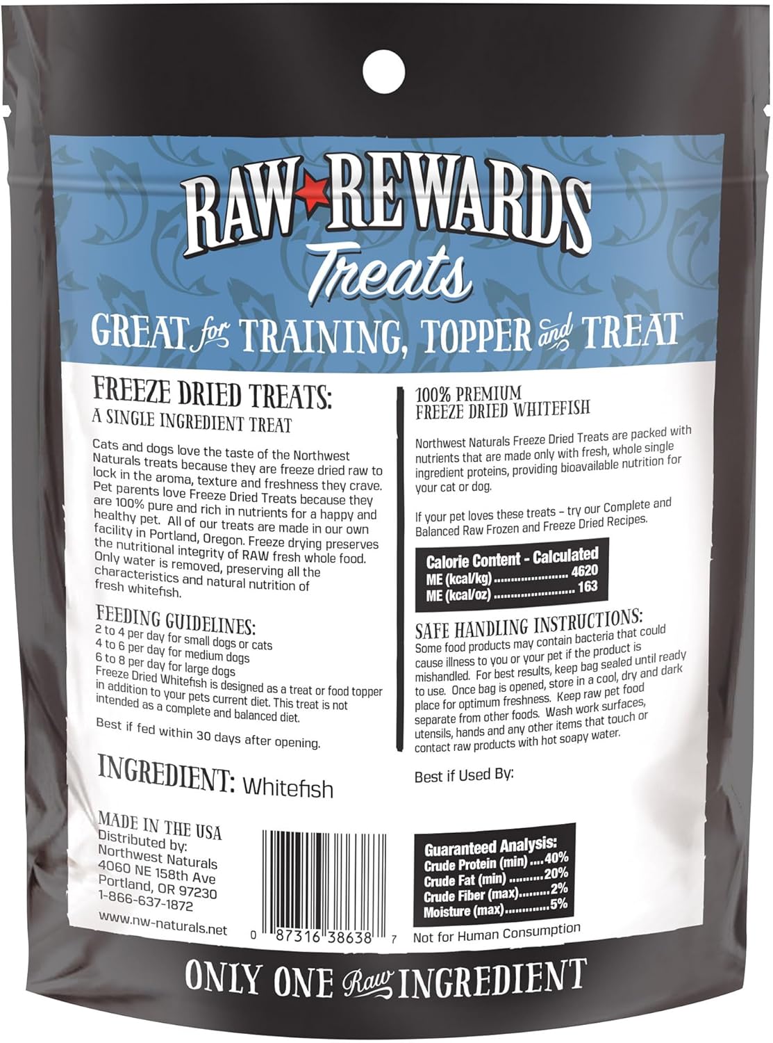 Northwest naturals raw rewards dog & cat treats freeze dried white fish 2.5oz