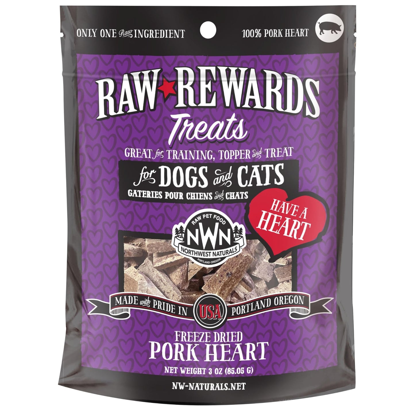 Northwest Naturals Raw Rewards Freeze - Dried Pork Heart Treats - 3 oz