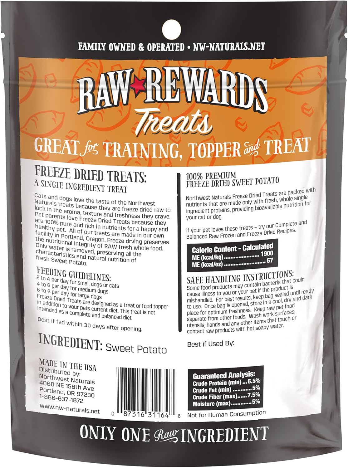 Northwestnaturals raw rewards freeze dried sweet potato dog & cat treats 2oz