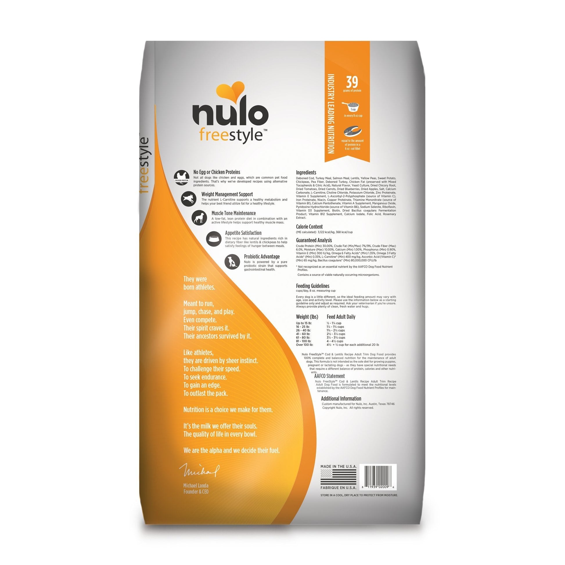 Nulo Adult Trim Grain - Free Healthy Weight Dry Dog Food with BC30 Probiotic, Cod and Lentils Recipe, 24 lb Bag