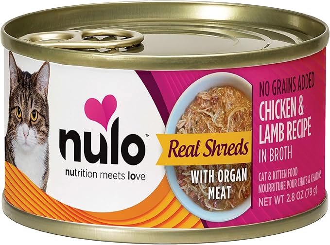 Nulo chicken & lamb recipe in broth canned cat food 3oz real shreds