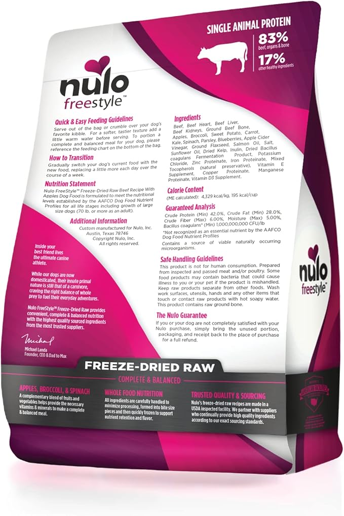 Nulo freestyle freeze dried raw grain free beef recipe with apples 5oz dog treats