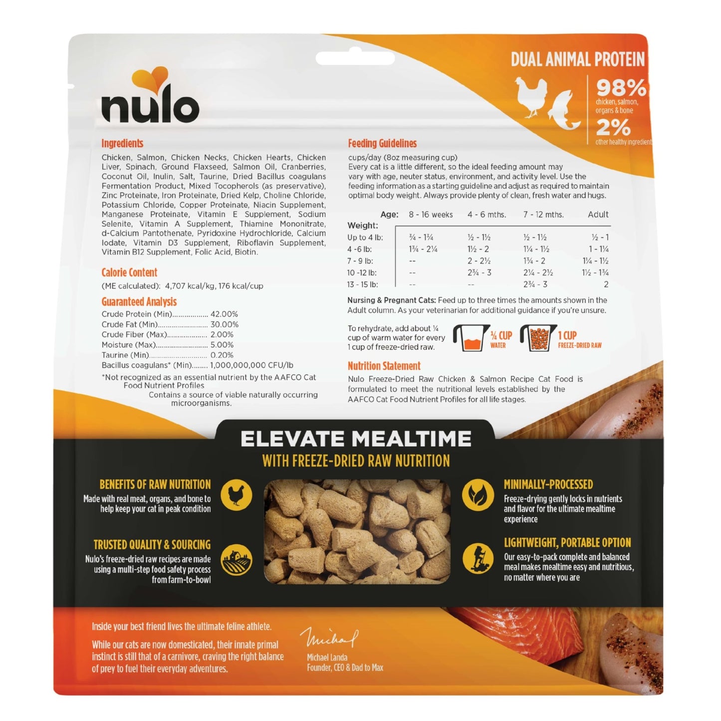 Nulo Freestyle Freeze - Dried Raw, Ultra - Rich Grain - Free Dry Cat Food for All Breeds and Life Stages with BC30 Probiotic for Digestive and Immune Health, Chicken & Salmon, 5.5 Ounce