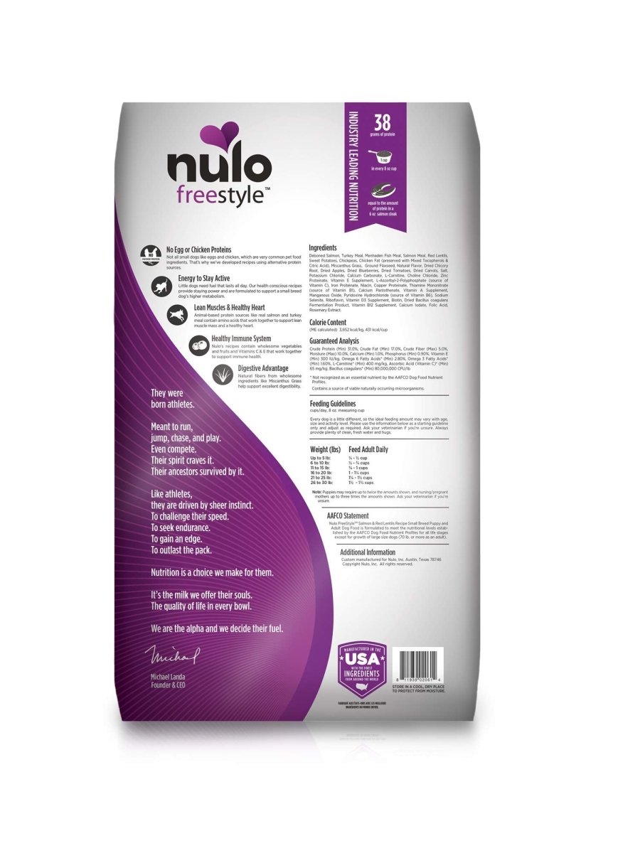 Nulo Freestyle Grain Free Small Breed Dry Dog Food with BC30 Probiotic - Salmon and Red Lentils Recipe - 4.5lb Bag