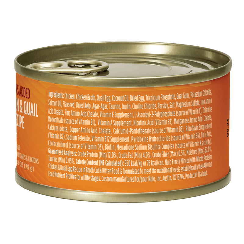 Nulo minced chicken & quail egg recipe in broth canned cat food 2.8oz