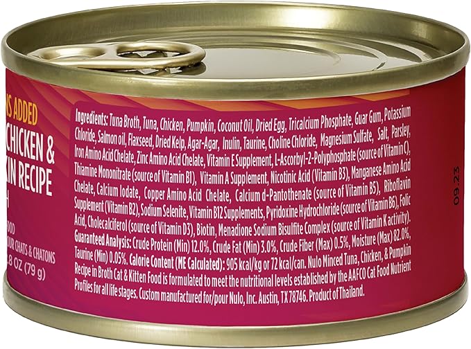 Nulo minced tuna chicken pumpkin in broth 3oz wet canned cat food