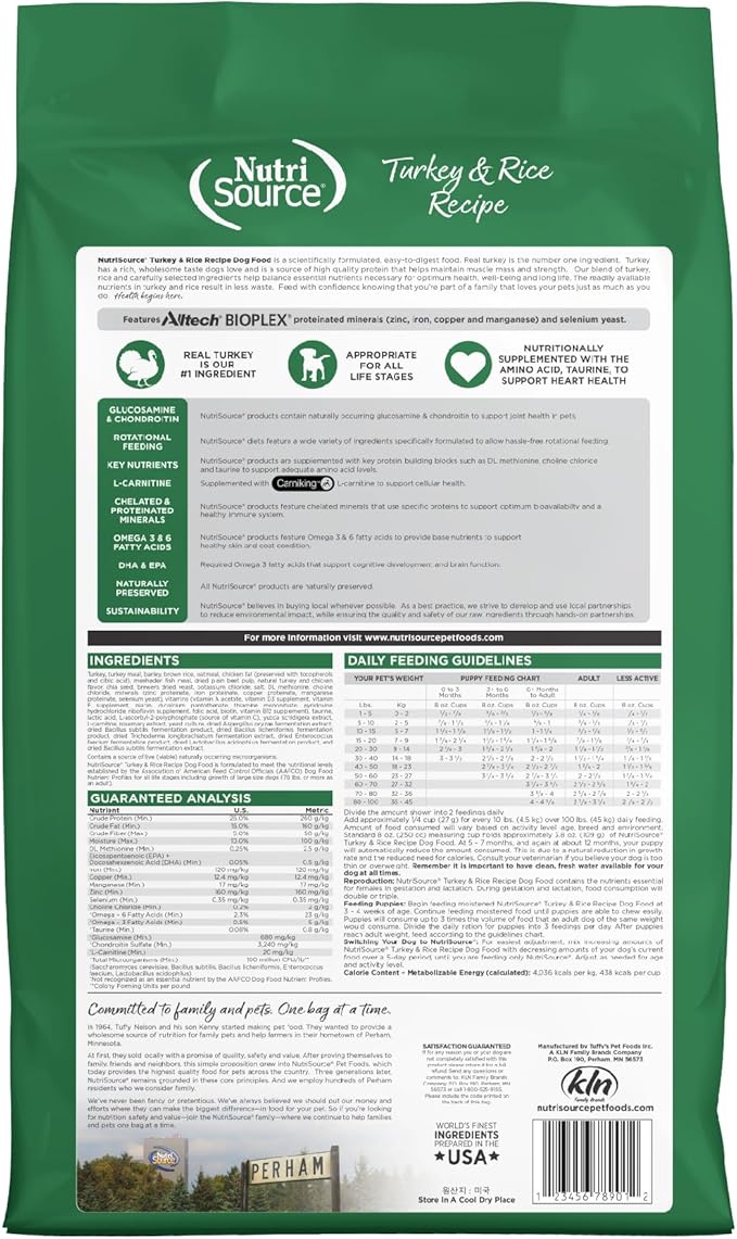 Nutri source turkey and rice recipe 12 lb
