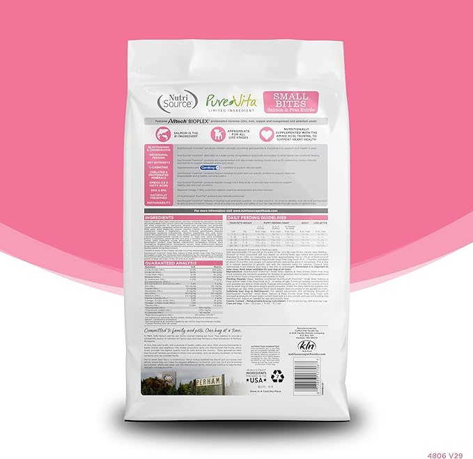 Nutrisource grain free salmon & peas small bites dry dog kibble 12lbs