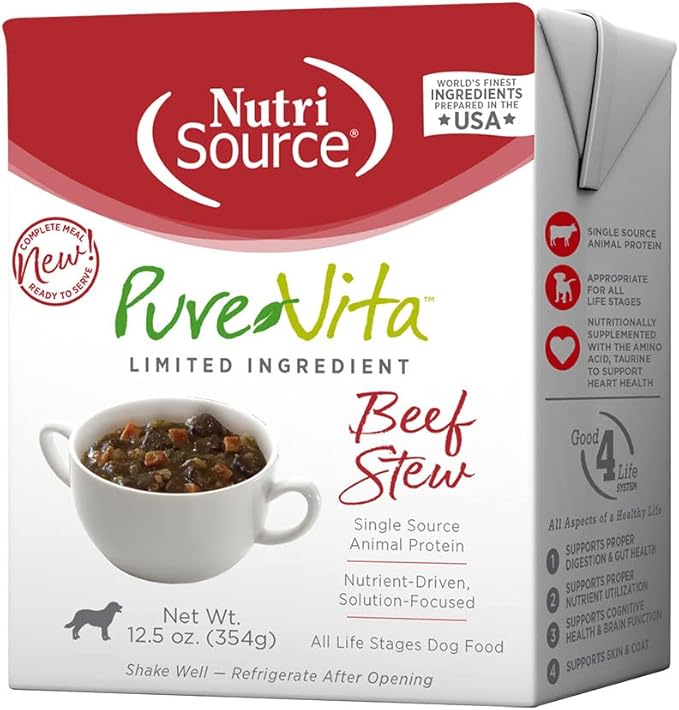 Nutrisource pure vita beef stew limited ingredient 12.5oz wet dog food