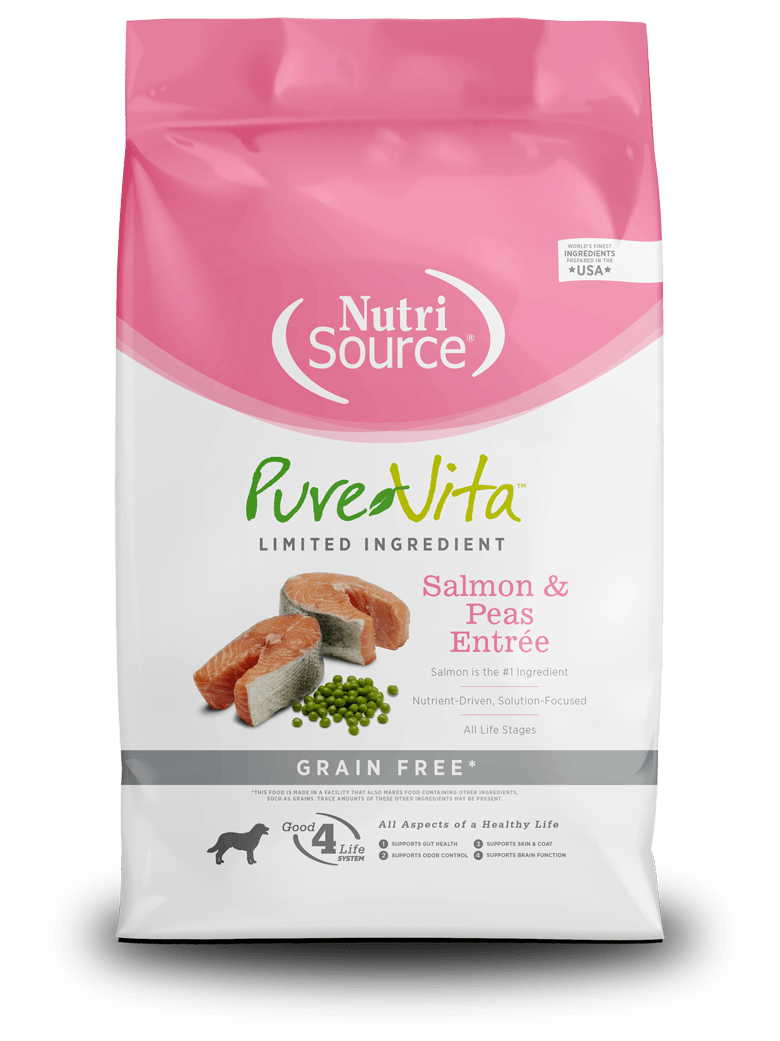 Nutrisource pure vita grain free salmon & peas entree dry dog food kibble 25lbs