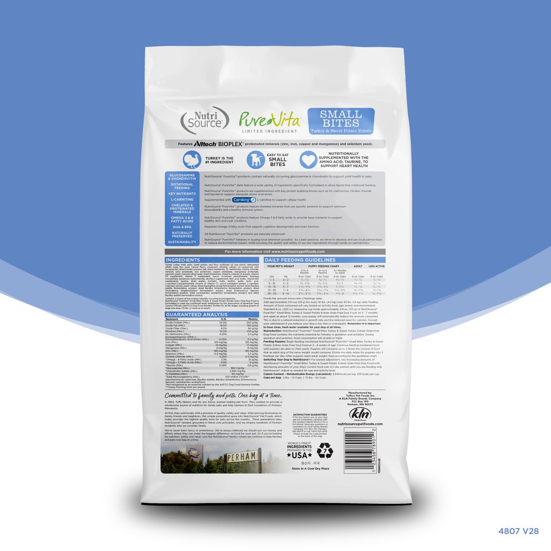 Nutrisource pure vita small bites Turkey & sweet potato grain free dog kibble 4lbs