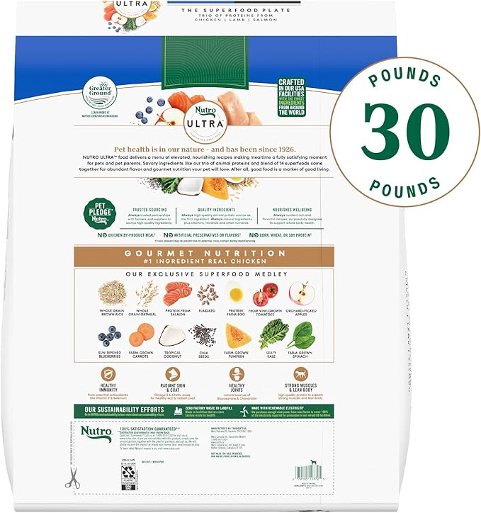 Nutro Ultra Adult Large Breed High Protein Trio of Proteins Chicken, Lamb & Salmon Dry Dog Food, 30lb