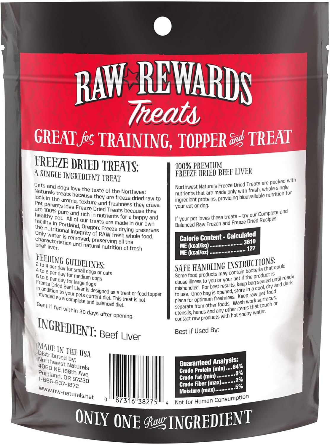 NWN northwest naturals raw rewards freeze dried beef liver dog cat treats 3oz
