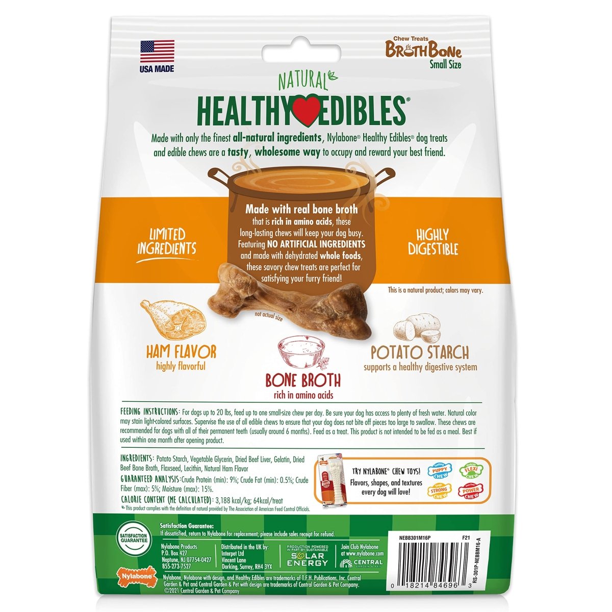Nylabone Healthy Edibles Broth Bone All Natural Dog Treats Made With Real Bone Broth Small/Regular (16 count)