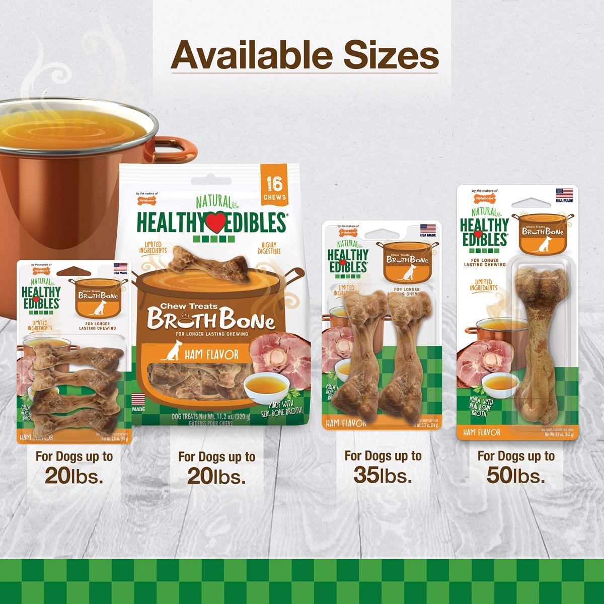 Nylabone Healthy Edibles Broth Bone All Natural Dog Treats Made With Real Bone Broth Small/Regular (16 count)