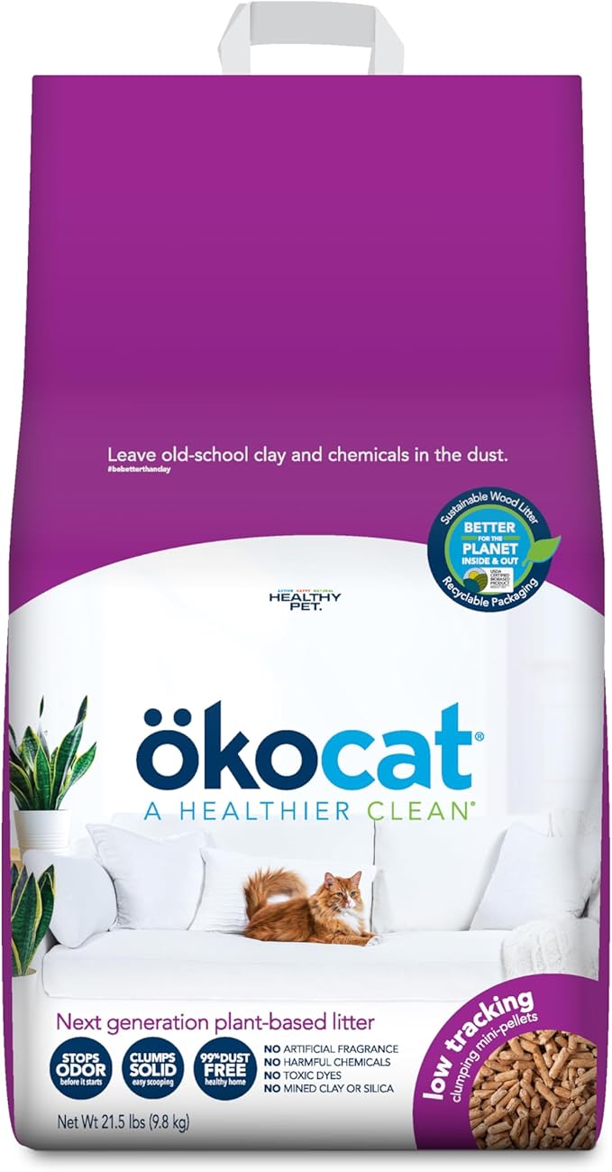 Okocat plant based cat litter clumping mini pellets 21.5lb cat litter